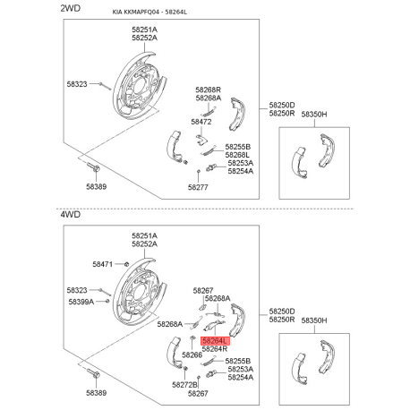 Гальмівна несуча пластина ліва 58264-3A000 Mobis - 582643A000 - схема з каталогу 58264L, KKMAPFQ04 582643A000