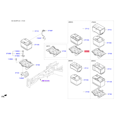 Кріплення акумулятора 37150-F1500 Mobis - 37150F1500 - схема з каталогу 37150, SEURPF119 37150F1500