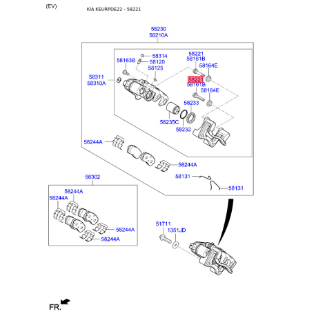Направляющая (палец) суппорта 58221-1H000 Mobis - 582211H000 - схема с каталога 58221, KEURPDE22 582211H000