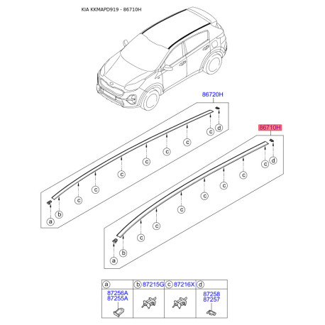 Молдинг даху лівий 87230-D9000 Mobis - 87230D9000 - схема з каталогу 86710H, KKMAPD919 87230D9000