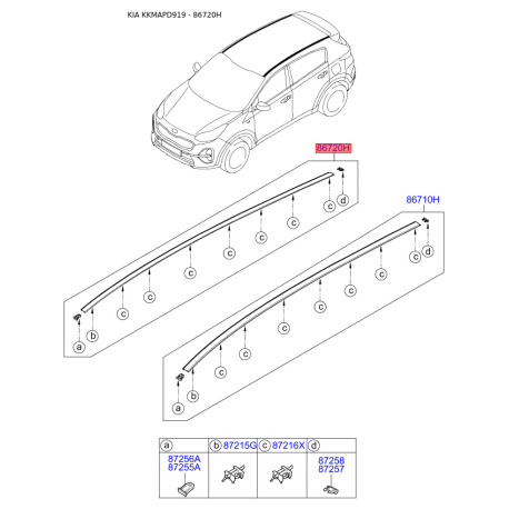 Молдинг даху правий 87240-D9000 Mobis - 87240D9000 - схема з каталогу 86720H, KKMAPD919 87240D9000
