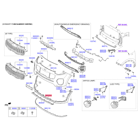 Накладка бампера нижняя (губа) 86512-F1000 Mobis - 86512F1000 - схема с каталога 86525H, SEURPF116 86512F1000