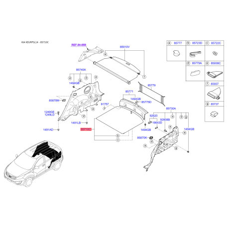 Обивка багажника 85720-3W400WK Mobis - 857203W400WK - схема с каталога 85710C, KEURPSL14 857203W400WK
