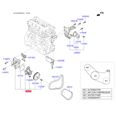 Помпа (насос водяной) 25100-2GTC0 Mobis - 251002GTC0 - схема с каталога 25100, KKMAPD919 251002GTC0