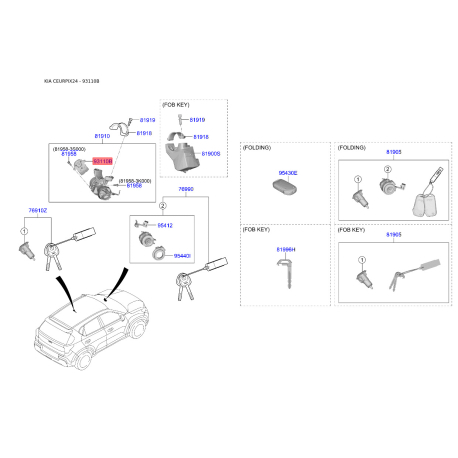 Замок запалювання контактна група 93110-3S000 Mobis - 931103S000 - схема з каталогу 93110B, CEURPIX24 931103S000