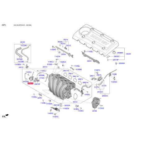 Клапан, регулировочный элемент (дроссельная заслонка) 28321-2G000 Mobis - 283212G000 - схема с каталога 29238A, KEURPD418 283212G000
