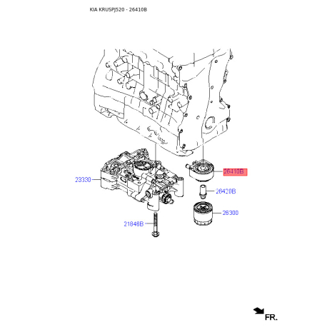 Радиатор масляный 26410-2G001 Mobis - 264102G001 - схема с каталога 26410B, KRUSPJ520 264102G001
