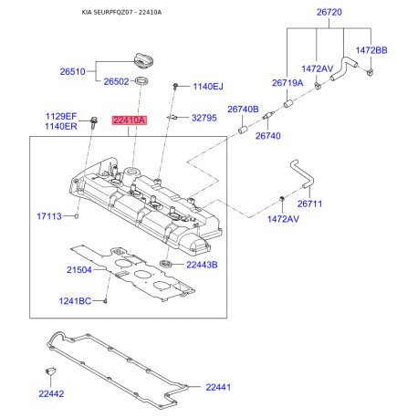 Кришка головки циліндра 22410-27003 Mobis - 2241027003 - схема з каталогу 22410A, SEURPFQZ07 2241027003