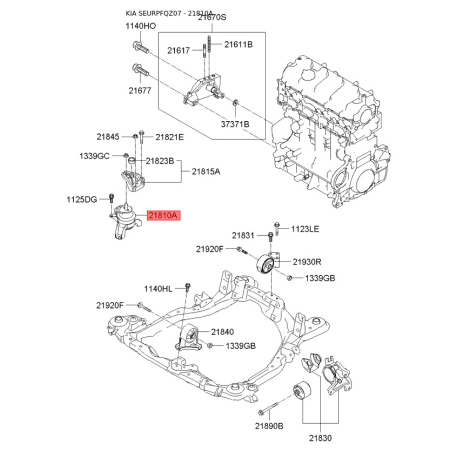Подушка двигателя 21810-2E200 Mobis - 218102E200 - схема с каталога 21810A, SEURPFQZ07 218102E200