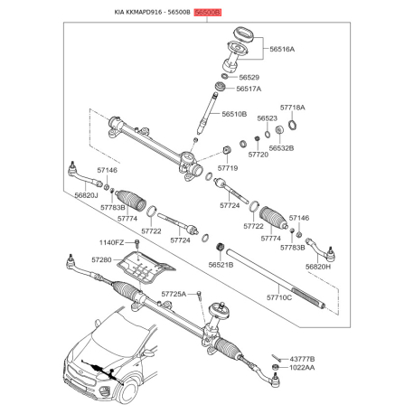 Рульовий механізм 56500-D3100 Mobis - 56500D3100 - схема з каталогу 56500B, KKMAPD916 56500D3100