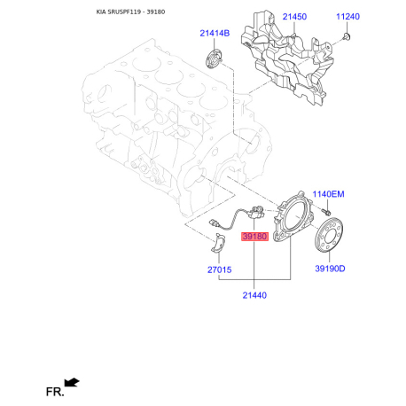 Датчик положения коленвала 39180-2F600 Mobis - 391802F600 - схема с каталога 39180, SRUSPF119 391802F600