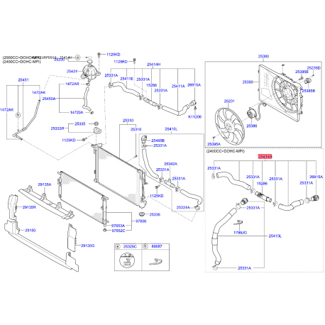 Шланг (патрубок) системи охолодження верхній 25414-D9900 Mobis - 25414D9900 - схема з каталогу 25414H, KEURPD919 25414D9900