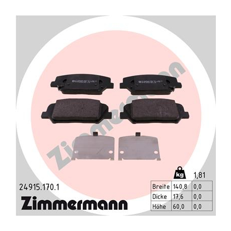 Колодки тормозные дисковые комплект Zimmermann - 24915.170.1 - изображение №1 24915.170.1