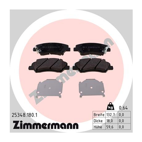 Колодки гальмівні дискові комплект Zimmermann - 25348.180.1 - зображення №1 25348.180.1