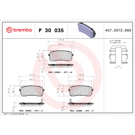 Колодки тормозные дисковые комплект Brembo - P 30 035 - изображение №1 P 30 035