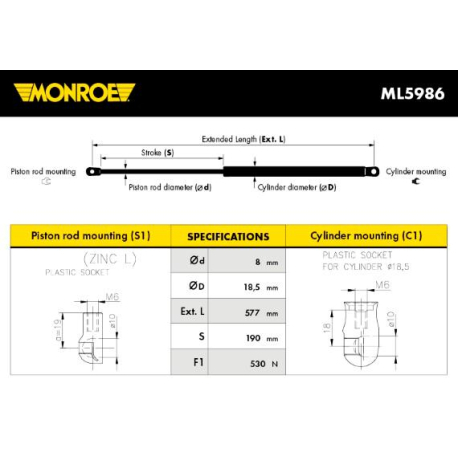 Пружина газова (упор) кришки багажника Monroe - MN ML5986 - зображення №1 MN ML5986