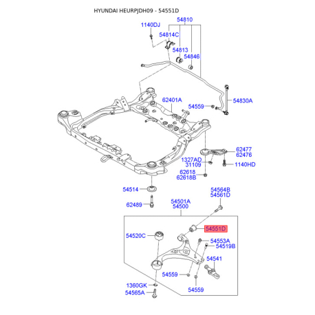 Сайлентблок рычага нижний 54551-2R000 Mobis - 545512R000 - схема с каталога 54551D, HEURPJDH09 545512R000