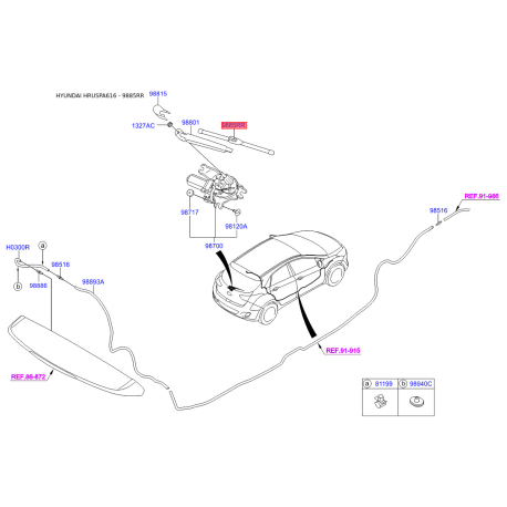 Щетка стеклоочистителя задняя 98850-A5000 Mobis - 98850A5000 - схема с каталога 9885RR, HRUSPA616 98850A5000