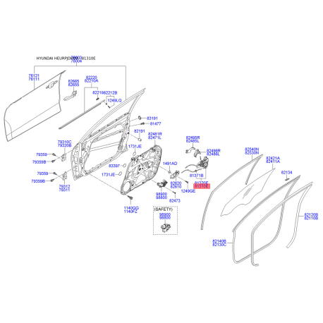 Замок дверей лівий 81310-2L020 Mobis - 813102L020 - схема з каталогу 81310E, HEURPJDH09 813102L020