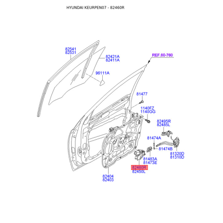 Электродвигатель, стеклоподъемник 82460-3J000 Mobis - 824603J000 - схема с каталога 82460R, KEURPEN07 824603J000