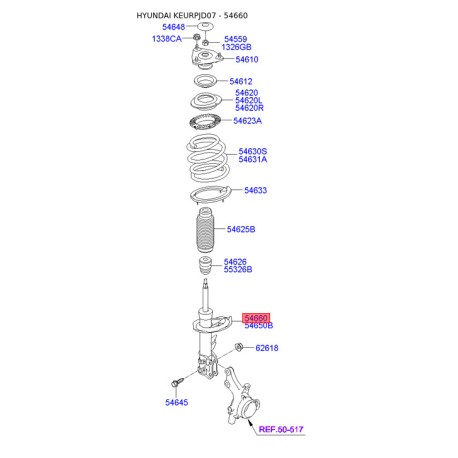 Амортизатор правый 54661-2L601 Mobis - 546612L601 - схема с каталога 54660, KEURPJD07 546612L601