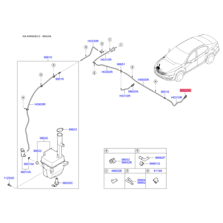 Форсунка (розпилювач) омивача вітрового скла 98630-2L100 Mobis - 986302L100 - схема з каталогу 98620A, KKMAPJG13 986302L100
