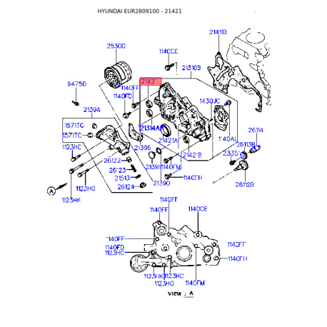 Манжета (сальник) коленвала 21421-21030 Mobis - 2142121030 - схема с каталога 21421, EUR2809100 2142121030
