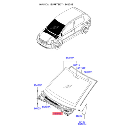 Накладка облицовки передней панели (жабо) левая 86150-1C100 Mobis - 861501C100 - схема с каталога 86150B, IEURPTBI07 861501C100