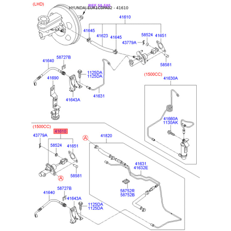 Цилиндр сцепления главный 41610-1C000 Mobis - 416101C000 - схема с каталога 41610, EUR1C0PA02 416101C000