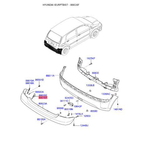 Кронштейн, буфер правый 86616-1C300 Mobis - 866161C300 - схема с каталога 86616F, IEURPTBI07 866161C300