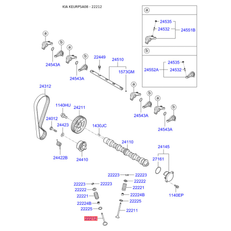 Клапан выпускной 22212-02200 Mobis - 2221202200 - схема с каталога 22212, KEURPSA08 2221202200
