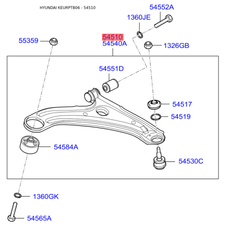 Рычаг подвески колеса левый 54500-1C010 Mobis - 545001C010 - схема с каталога 54510, KEURPTB06 545001C010