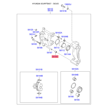 Болт кріплення гальмівного супорта 58165-32300 Mobis - 5816532300 - схема з каталогу 58165, IEURPTBI07 5816532300