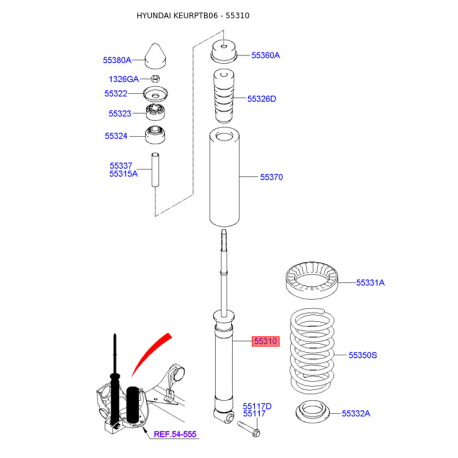 Амортизатор 55310-1C500 Mobis - 553101C500 - схема з каталогу 55310, KEURPTB06 553101C500