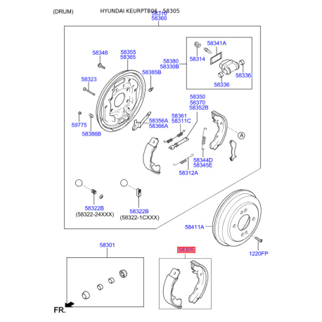 Колодки гальмівні комплект 58305-1CA00 Mobis - 583051CA00 - схема з каталогу 58305, KEURPTB06 583051CA00