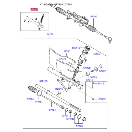 Корпус кермового механізму 57790-1CA10 Mobis - 577901CA10 - схема з каталогу 57790, KHMJPTB06 577901CA10