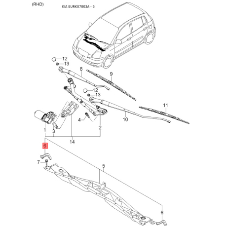 Болт передней ступицы 52752-1C000 Mobis - 527521C000 - схема с каталога 6, EURK07003A 527521C000