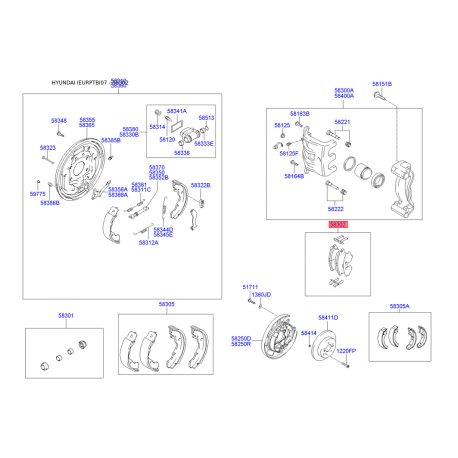Колодки гальмівні дискові комплект 58302-1CA10 Mobis - 583021CA10 - схема з каталогу 58302, IEURPTBI07 583021CA10