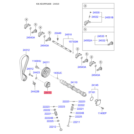 Натяжний ролик ременя ГРМ 24410-02550 Mobis - 2441002550 - схема з каталогу 24410, KEURPSA08 2441002550
