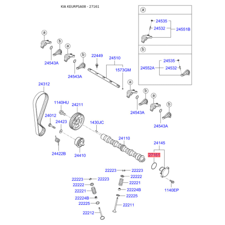 Прокладка, розподільник запалювання 27161-22000 Mobis - 2716122000 - схема з каталогу 27161, KEURPSA08 2716122000