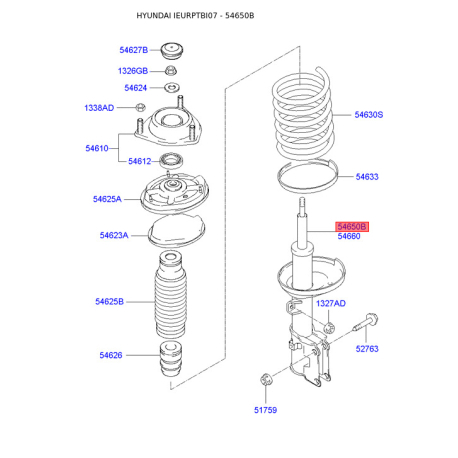 Амортизатор левый 54650-1C300 Mobis - 546501C300 - схема с каталога 54650B, IEURPTBI07 546501C300