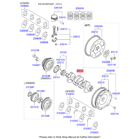 Коленчатый вал 23111-02860 Mobis - 2311102860 - схема с каталога 23111, KEURPSA08 2311102860