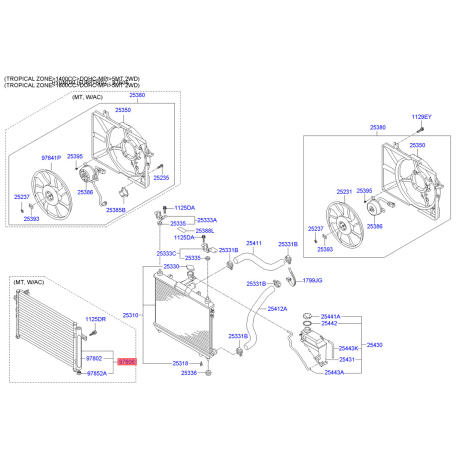 Радиатор кондиционера 97606-1C100 Mobis - 976061C100 - схема с каталога 97606, IEURPTBI07 976061C100
