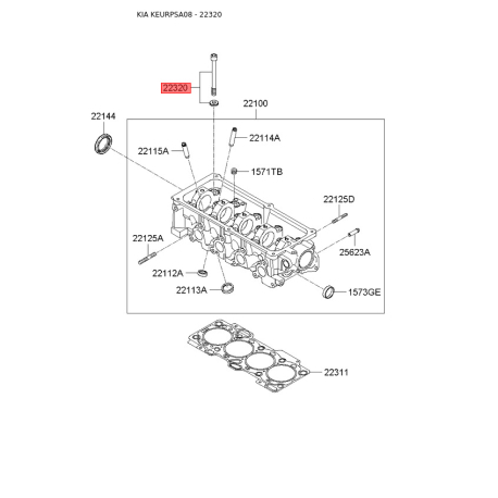 Болт кронштейна мотора 22320-02500 Mobis - 2232002500 - схема з каталогу 22320, KEURPSA08 2232002500
