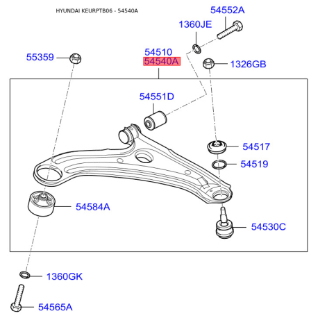 Важіль підвіски колеса правий 54501-1C010 Mobis - 545011C010 - схема з каталогу 54540A, KEURPTB06 545011C010