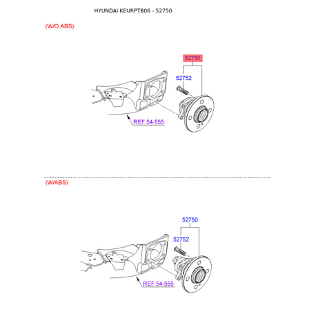 Маточина колеса 52750-1C200 Mobis - 527501C200 - схема з каталогу 52750, KEURPTB06 527501C200