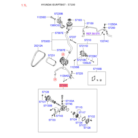 Гидравлический насос, рулевое управление 57110-1C580 Mobis - 571101C580 - схема с каталога 57100, IEURPTBI07 571101C580