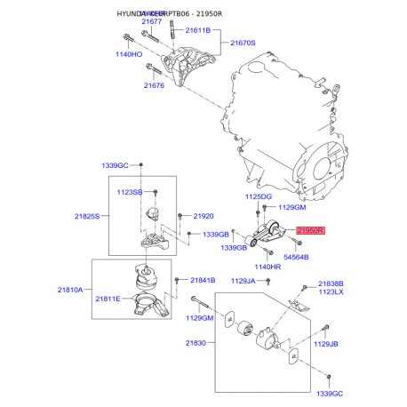 Подушка двигуна 21950-1C900 Mobis - 219501C900 - схема з каталогу 21950R, KEURPTB06 219501C900