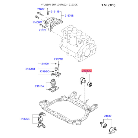 Подушка двигателя 21930-1C130 Mobis - 219301C130 - схема с каталога 21930C, EUR1C0PA02 219301C130