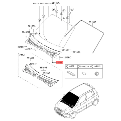 Пистон (клипса) обивки салона 86155-29000 Mobis - 8615529000 - схема с каталога 86155, KEURPSA08 8615529000